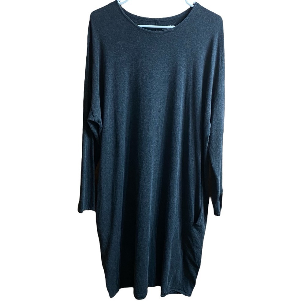 Eileen Fisher Gray Jersey Knit Dolman Long Sleeve MIDI Dress Size Large